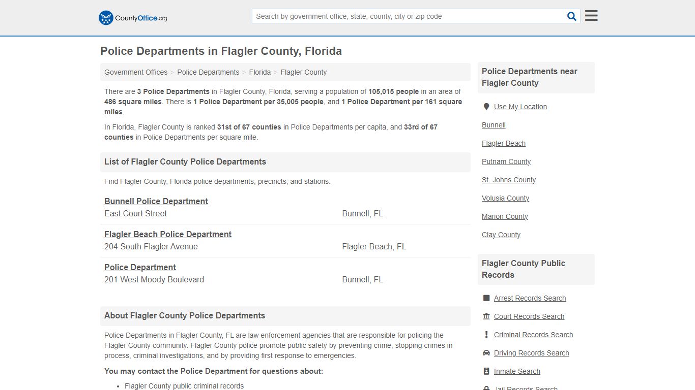 Police Departments - Flagler County, FL (Arrest Records & Police Logs)